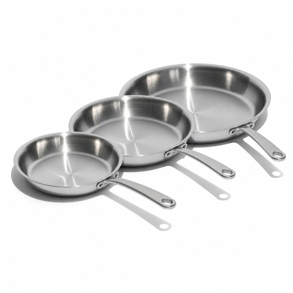 5-ply stainless steel frying pan set, three pans