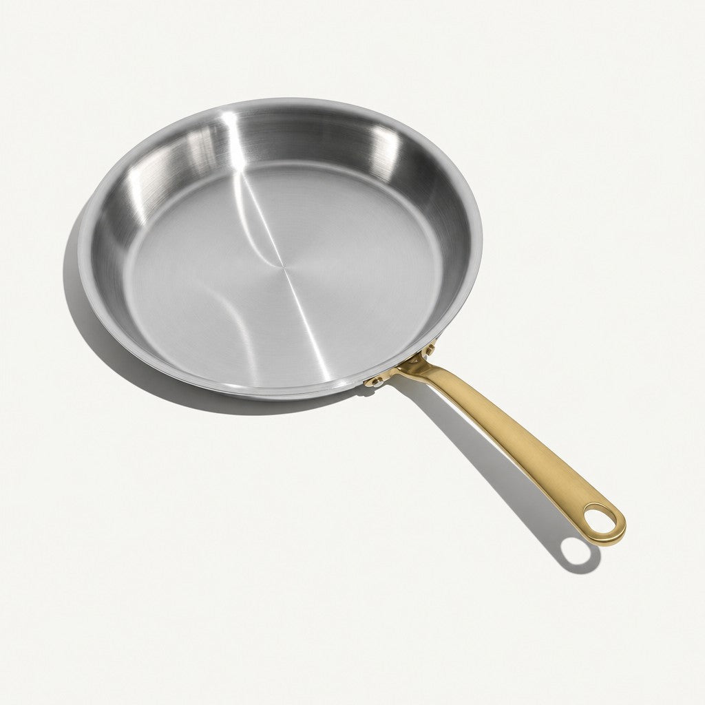 5-ply stainless steel frying pan, antique brass handle