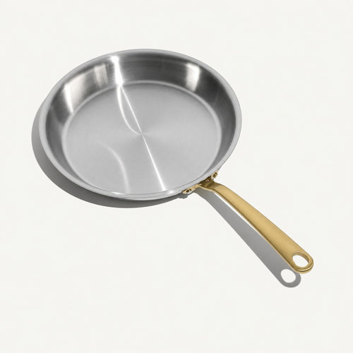5-ply stainless steel frying pan, antique brass handle