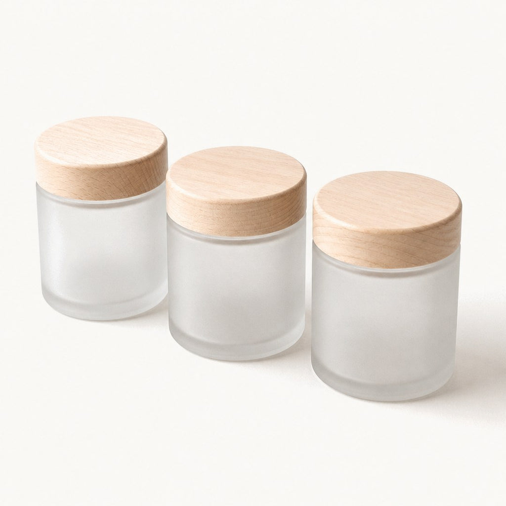 Close view of apothecary jar lids and glass rims