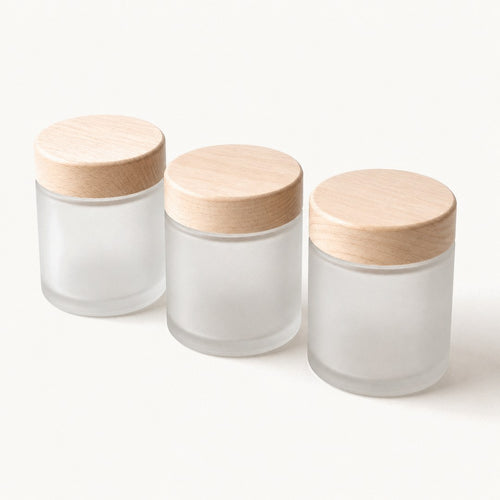 Close view of apothecary jar lids and glass rims