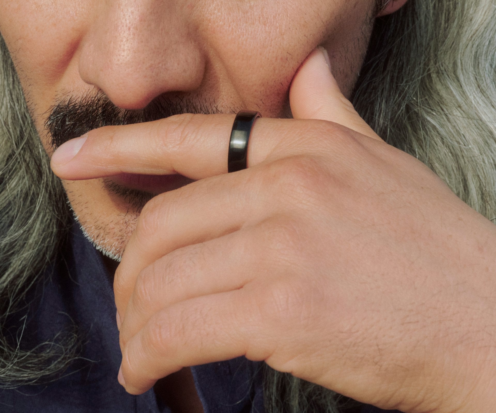 Titanium smart health ring in Black — worn