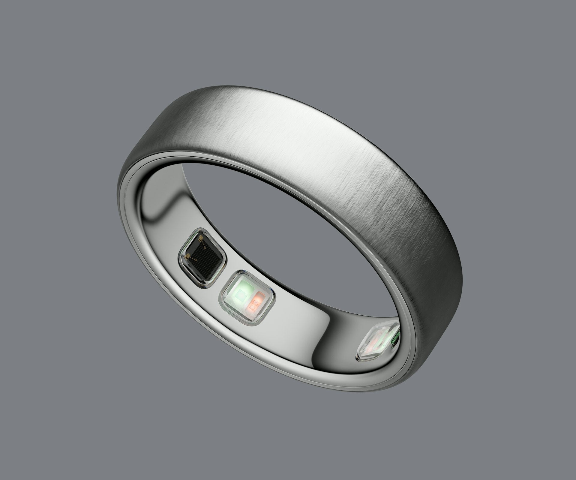 Titanium smart health ring in Brushed Silver — sensors