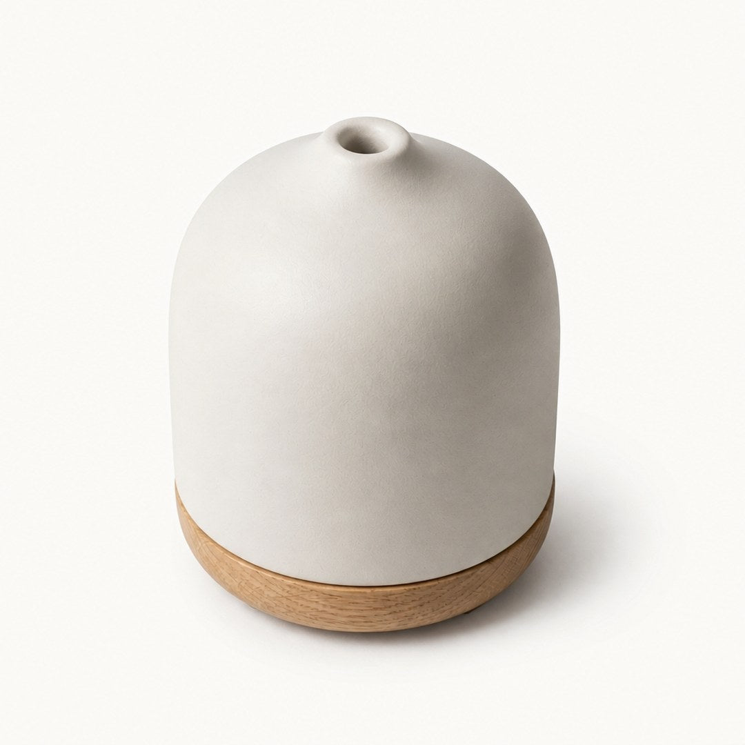 Ceramic oil diffuser seen from above showing the mist outlet