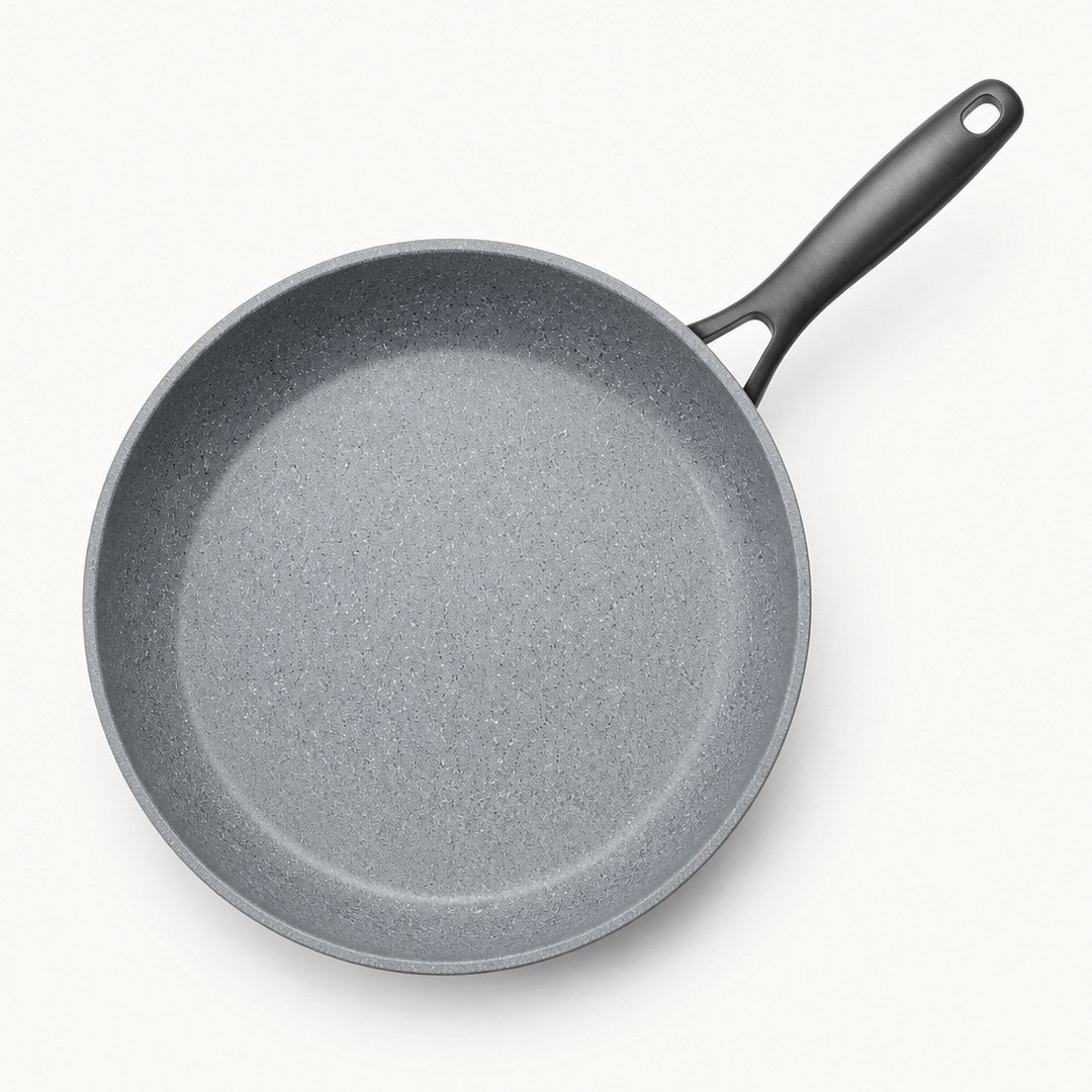 Ceramic nonstick fry pan seen from above, ceramic cooking surface