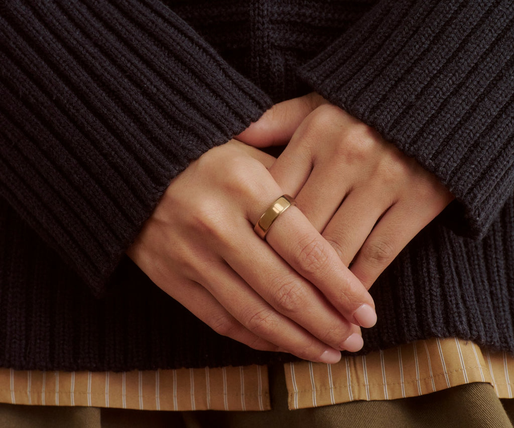 Titanium smart health ring in Deep Rose — worn