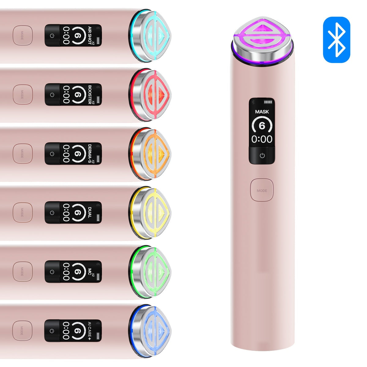 Microcurrent booster device in pink with six mode heads
