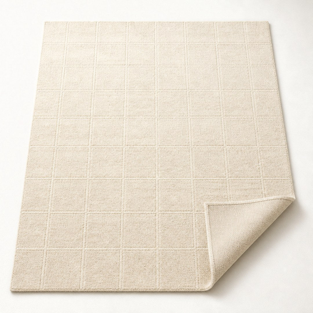 Hand-Knotted Wool Rug, corner folded to show the pile