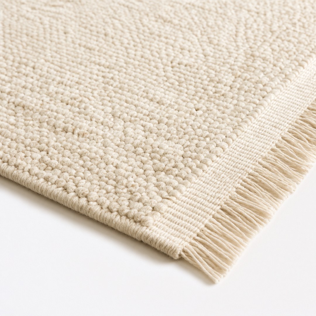 Hand-Knotted Wool Rug, close view of the knots and edge binding