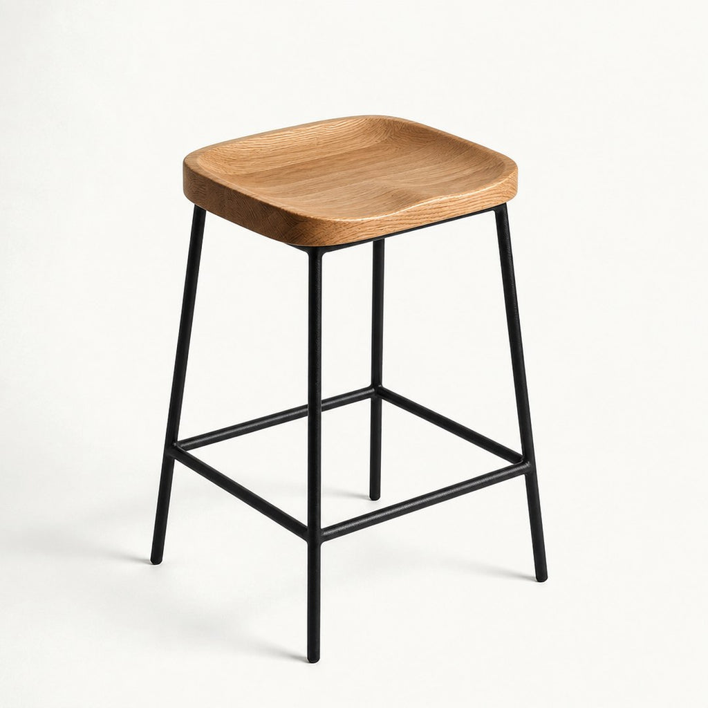 Oak Counter Stool, seat curve visible
