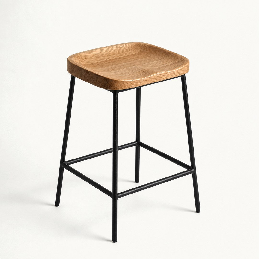 Oak Counter Stool, seat curve visible