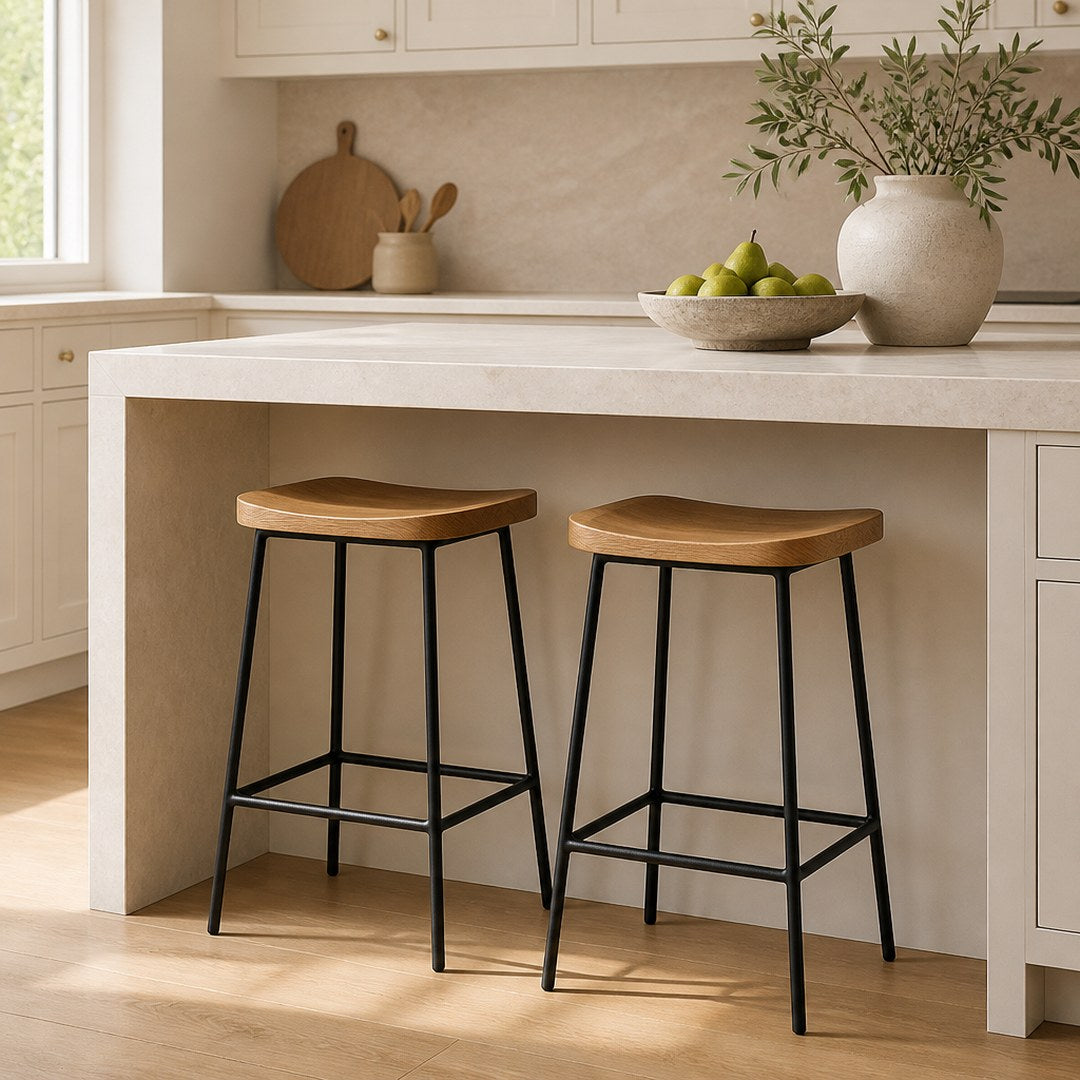 Oak Counter Stools under a kitchen island