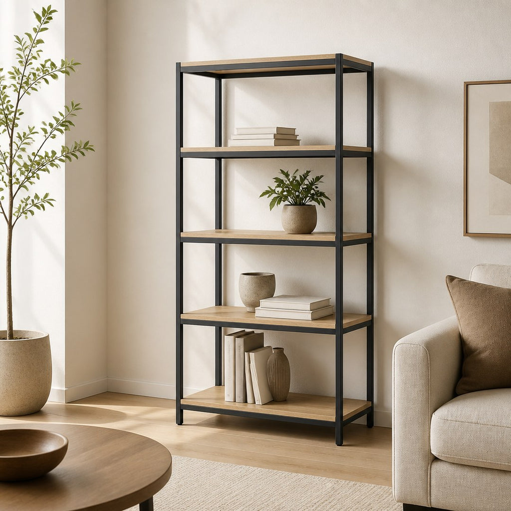 Open Shelf Unit styled in a living room