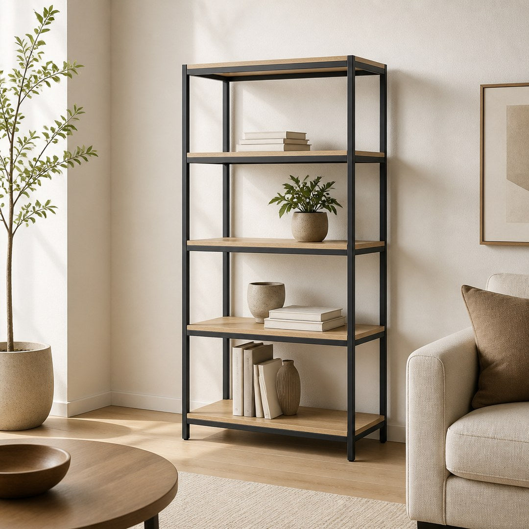 Open Shelf Unit styled in a living room