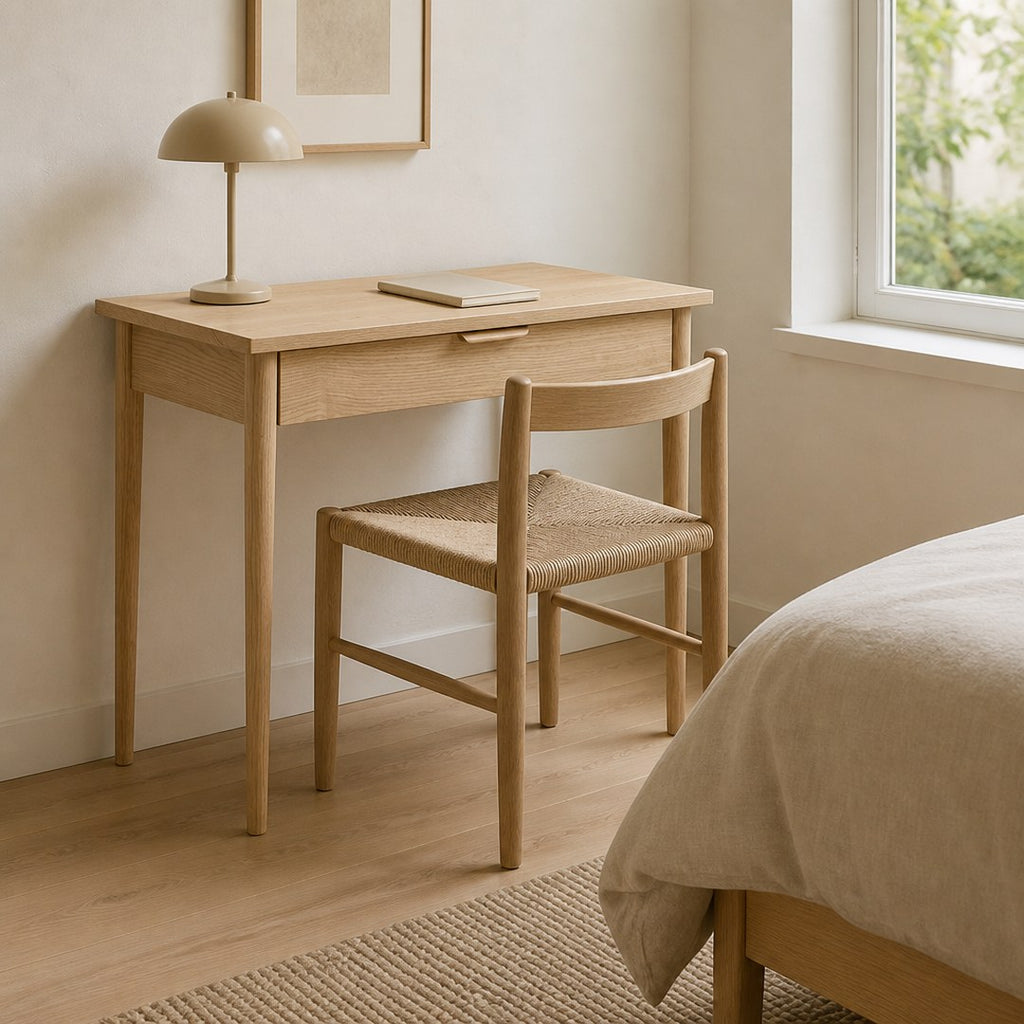 Compact Writing Desk in a bedroom corner