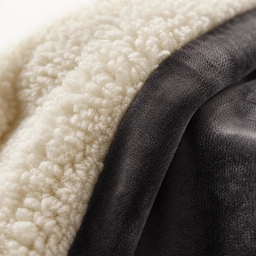 Close-up of the sherpa lining and flannel outer layer