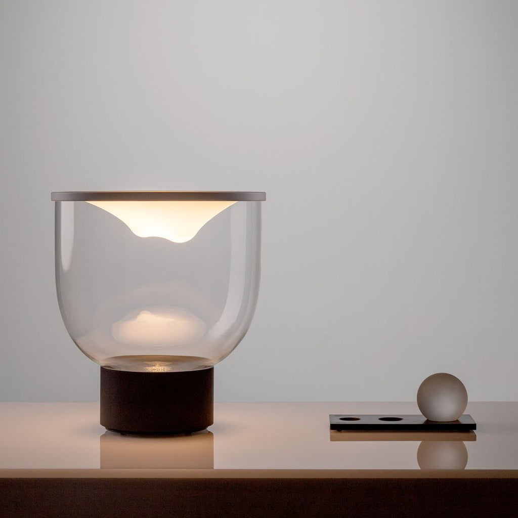 Gramme Lamp lit, with the three spheres on their tray