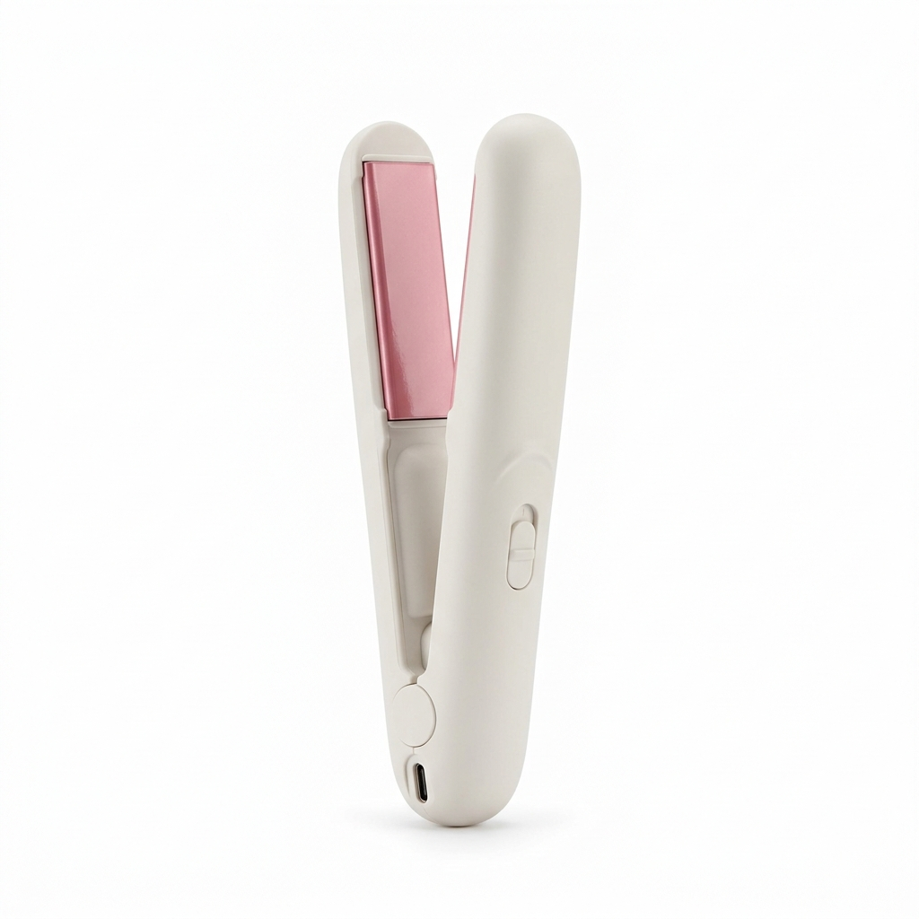 Glossy Cordless Mini Straightener in off-white with rose plates