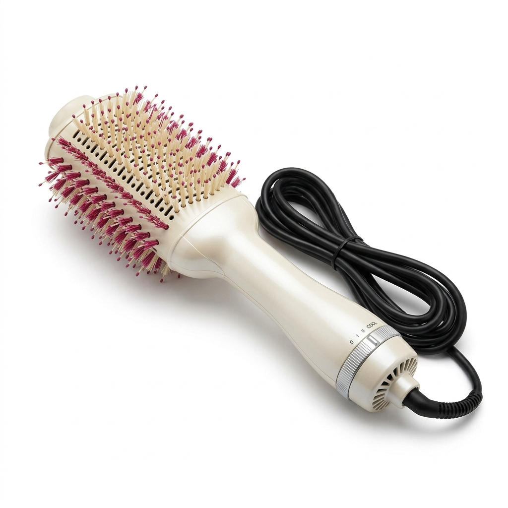 Glossy Hot Air Blow-Dry Brush with cream and fuchsia bristles