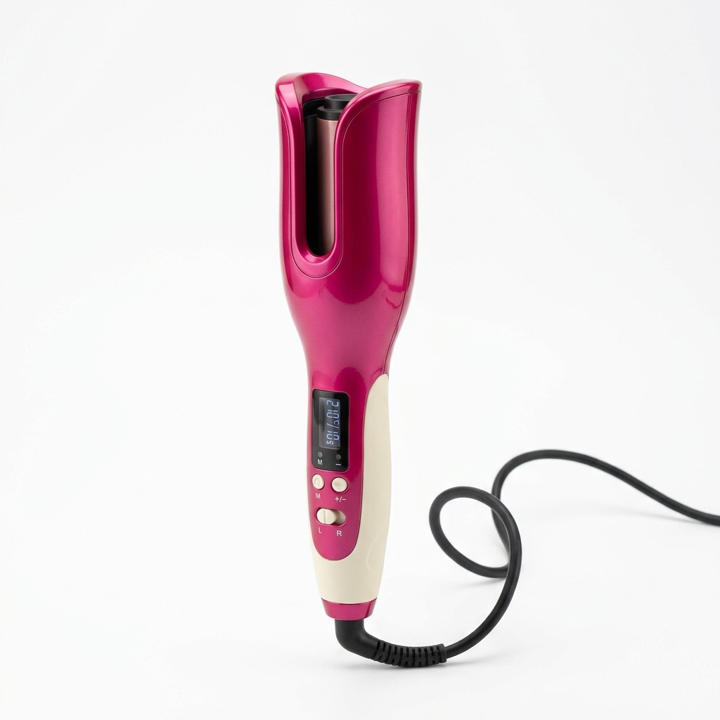 Glossy Automatic Curler in fuchsia with rotating curl chamber