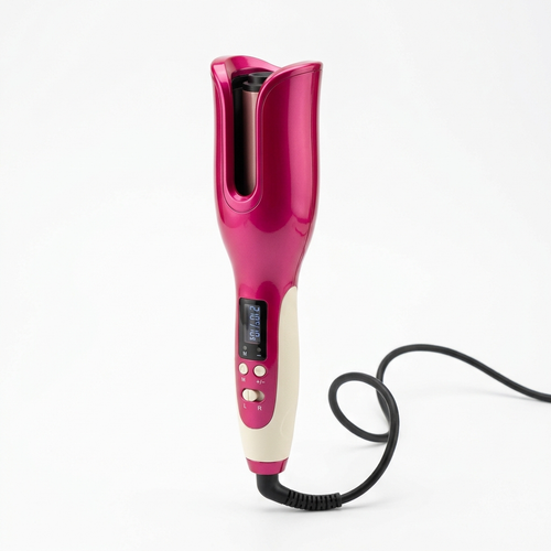Glossy Automatic Curler in fuchsia with rotating curl chamber