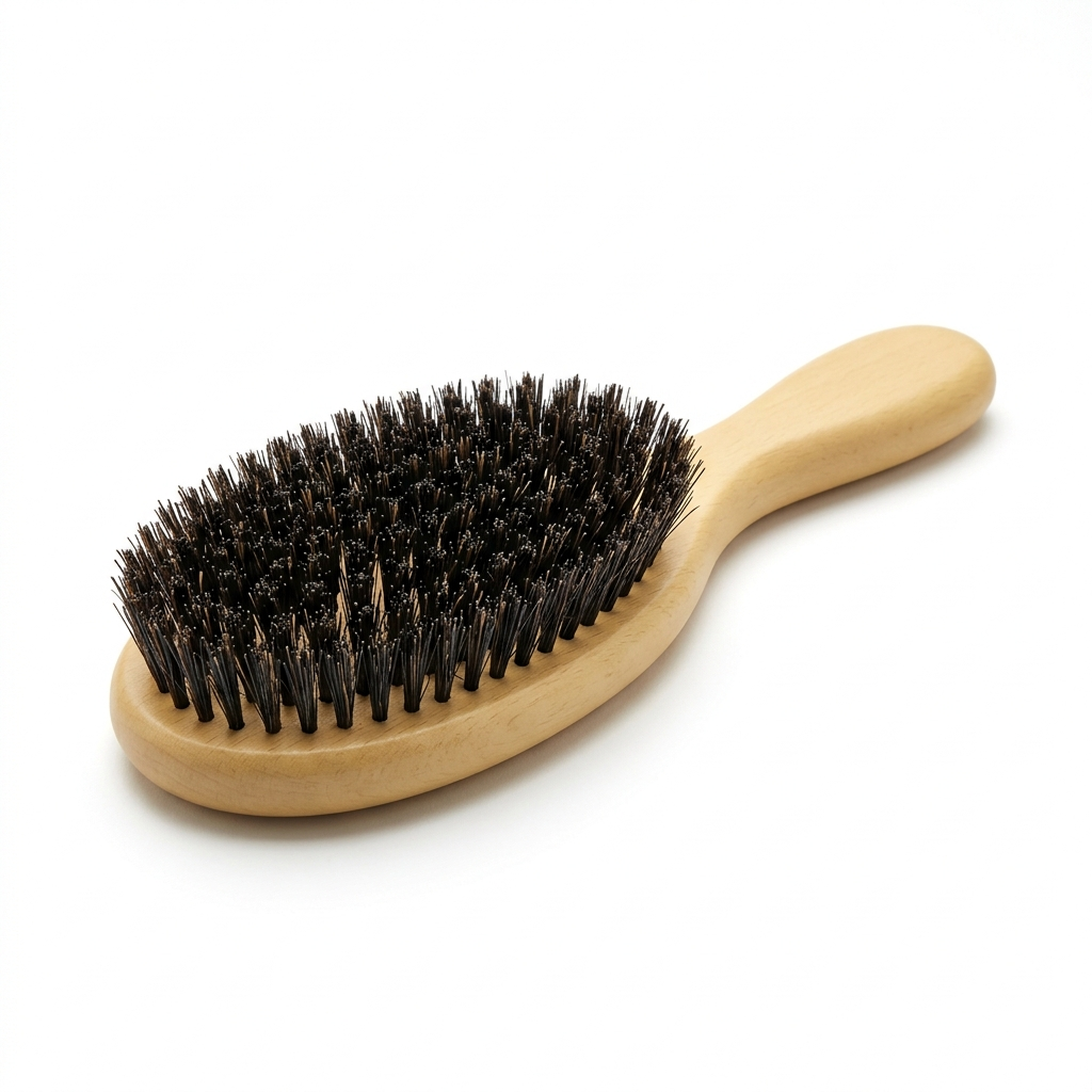 Glossy Boar Bristle Smoothing Brush with cream oval head