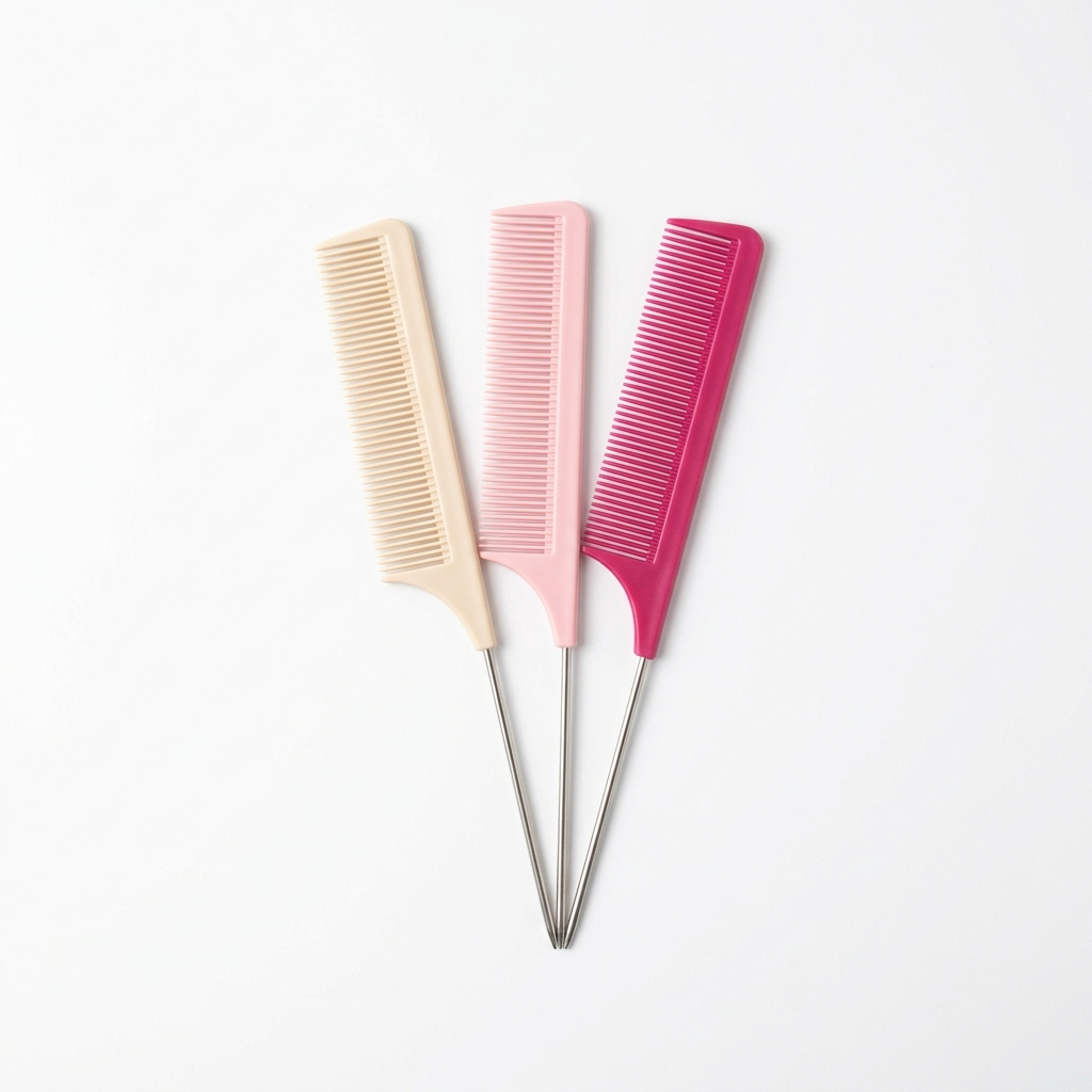 Glossy Tail Comb Set of three in cream blush and fuchsia