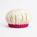 Silk Sleep Bonnet in cream satin with fuchsia band