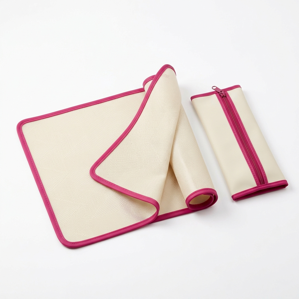 Heat-Resistant Styling Mat and Pouch in cream with fuchsia edge