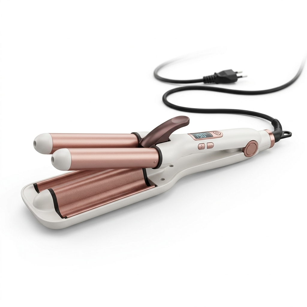 Glossy Deep Waver XL with three rose gold barrels