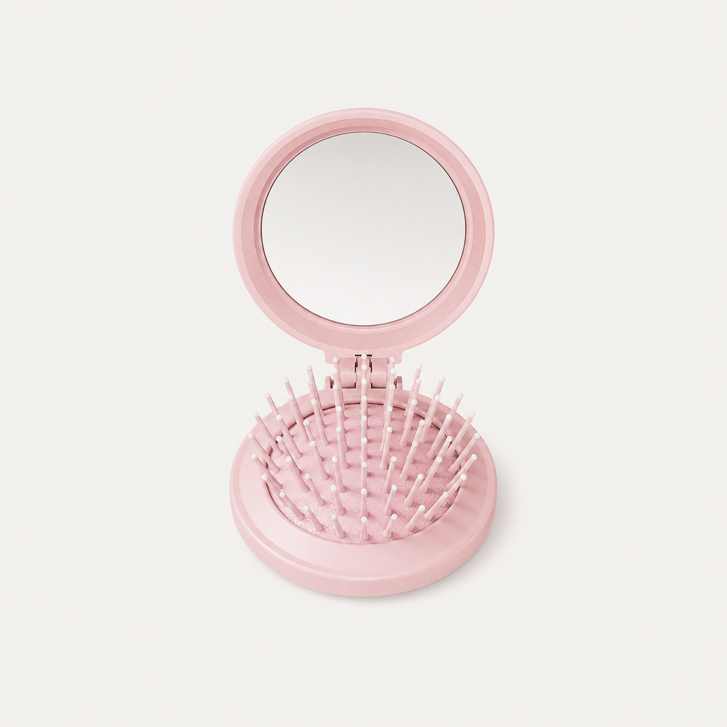 Folding brush with mirror