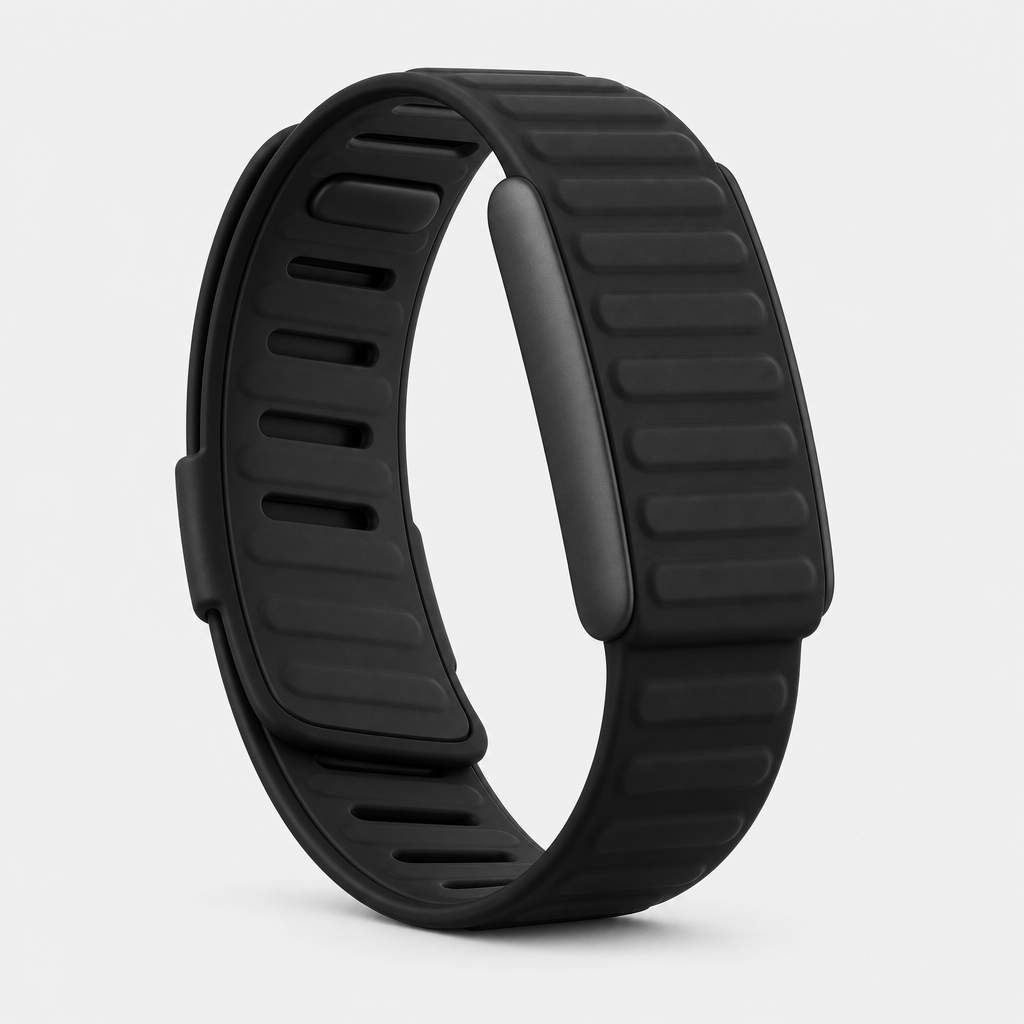 Sport band health tracker in Obsidian, black ribbed elastomer loop with slim sensor module