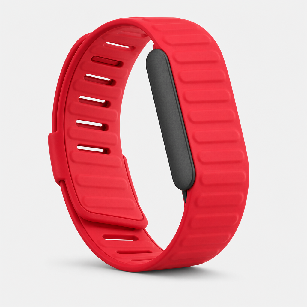 Sport band health tracker in Rhodonite, crimson ribbed elastomer loop with slim sensor module