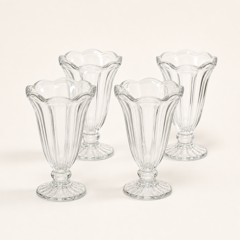Set of four footed sundae glasses