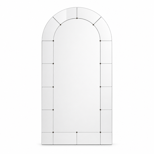 Arched full-length floor mirror with bevelled panels, 36 by 72 inches