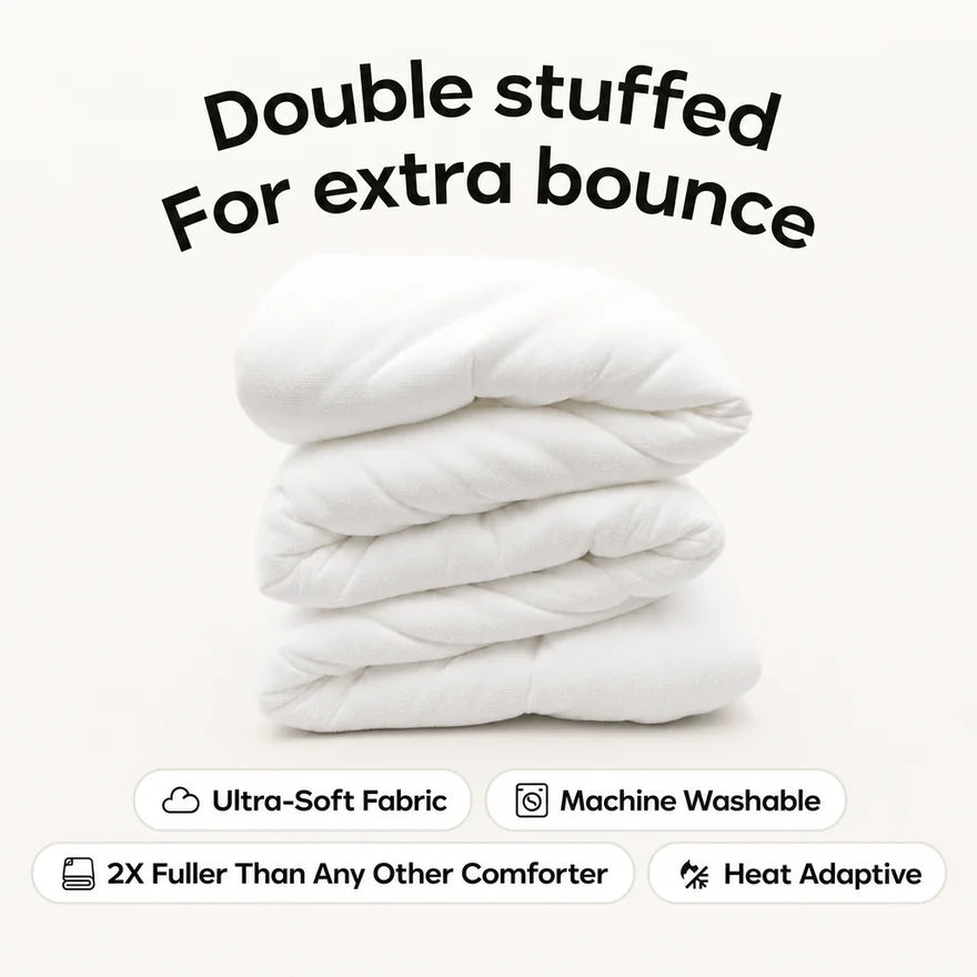 Double-stuffed comforter folded, showing its full loft