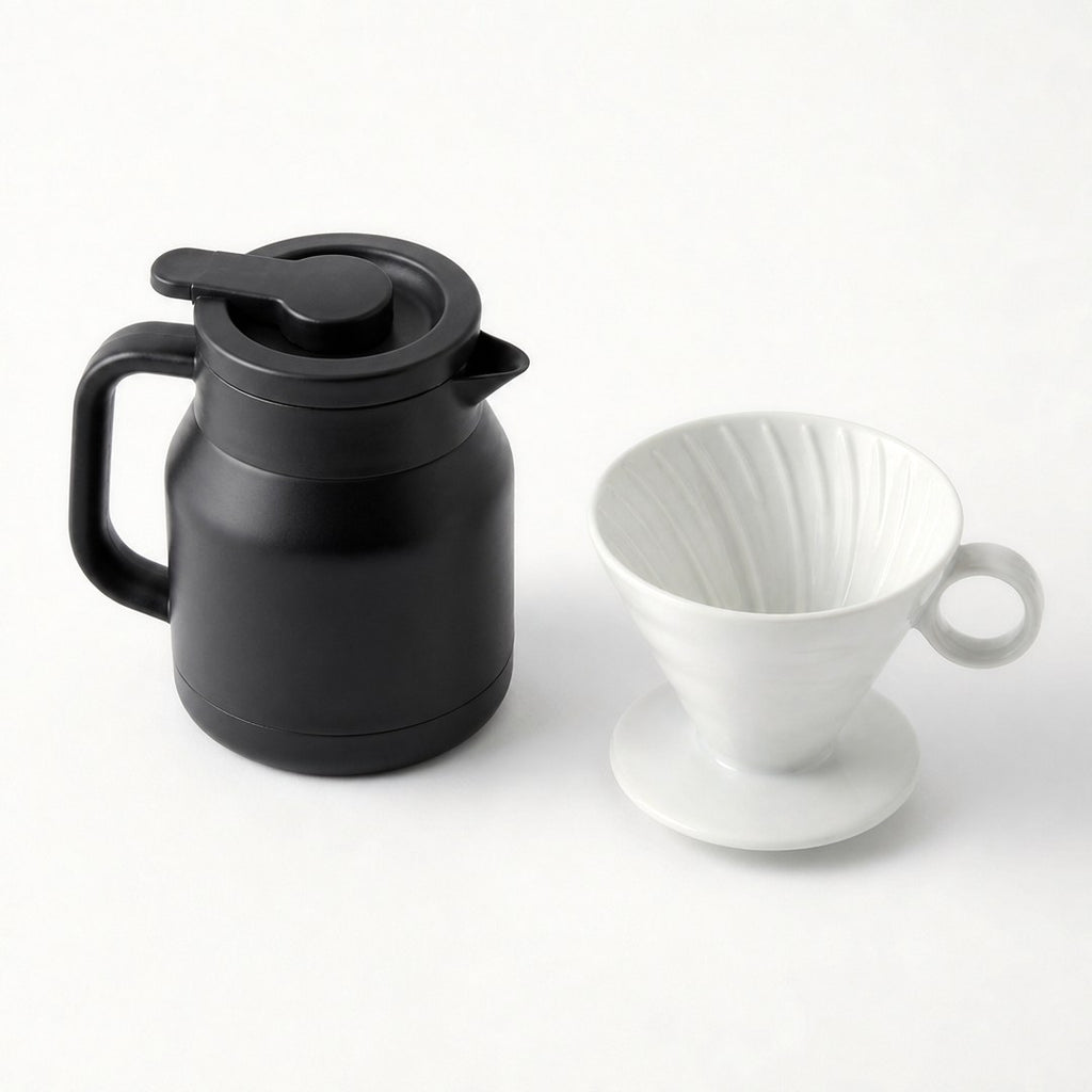 Insulated pour-over set, angled view into the dripper cone
