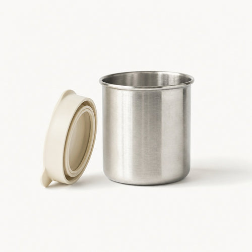Airtight tea canister with the lid removed showing the inner seal