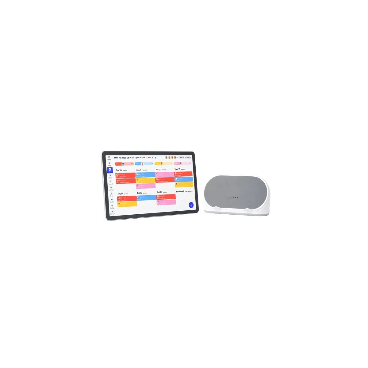 13.4-inch family calendar display with its charging dock