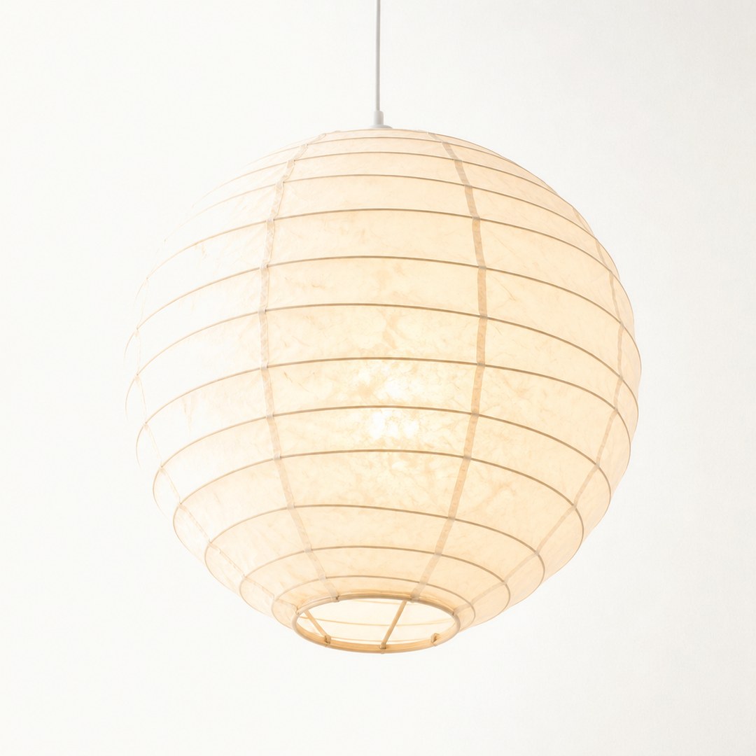 Paper Lantern Pendant, bamboo ribbing visible