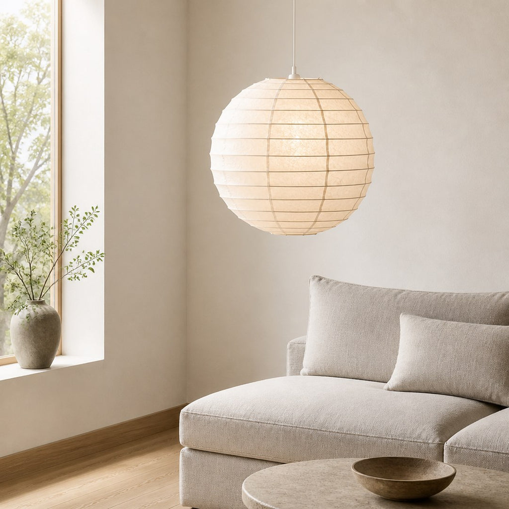 Paper Lantern Pendant in a living room corner