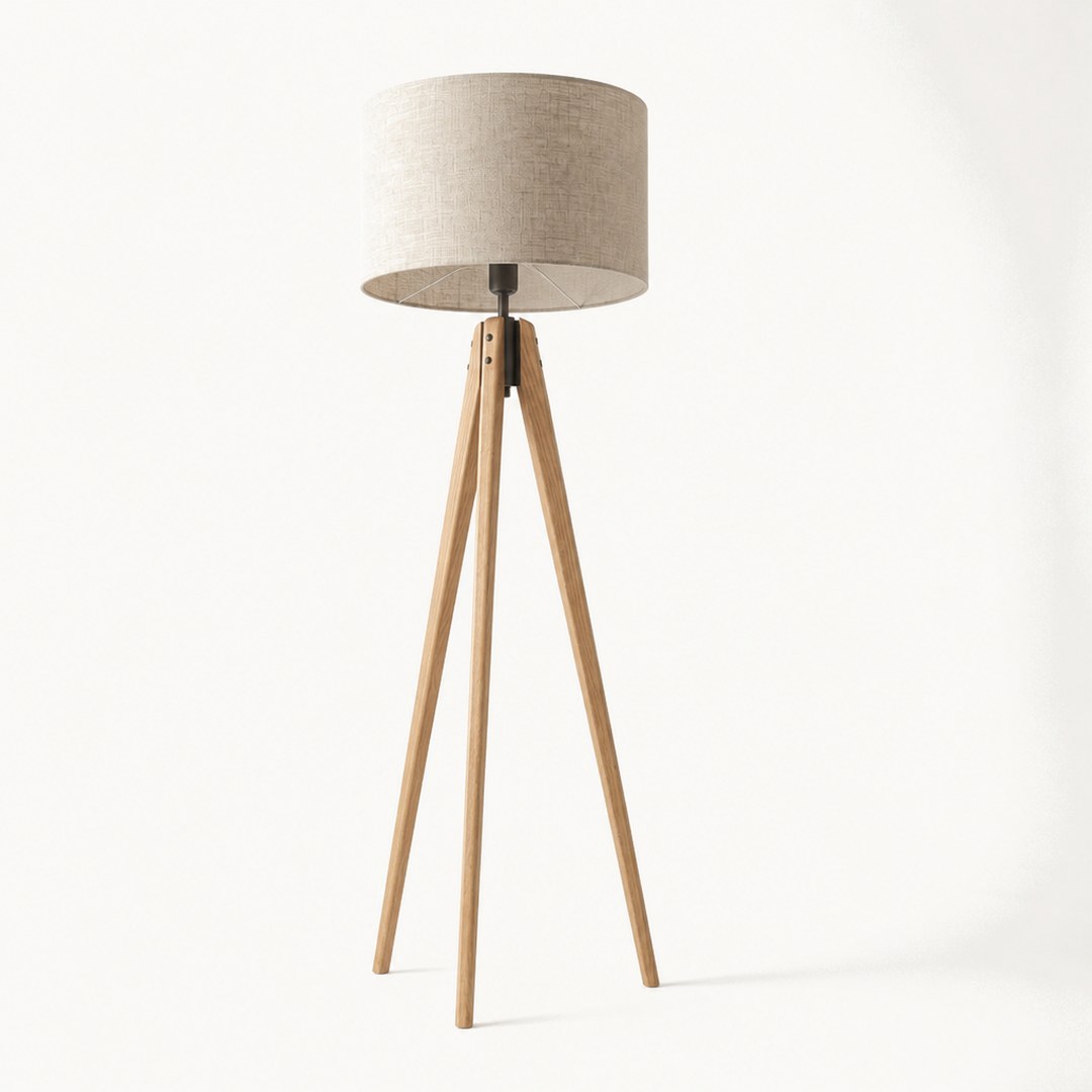 Wood Tripod Floor Lamp, three-quarter view