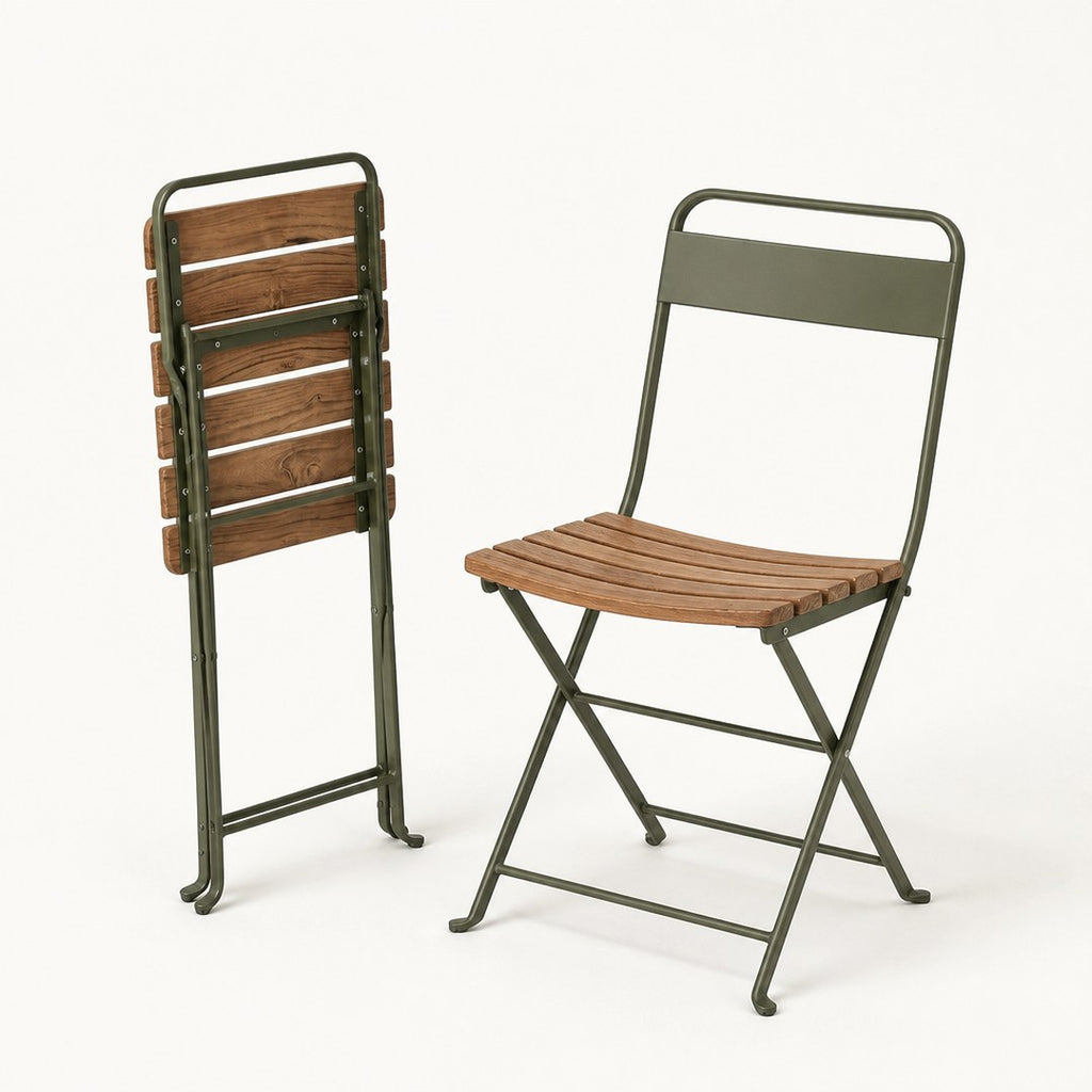 Bistro chair shown folded beside the same chair open