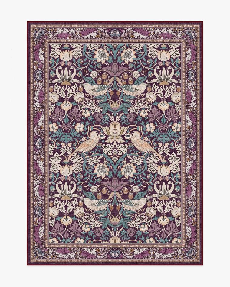 Strawberry Thief Burgundy washable rug