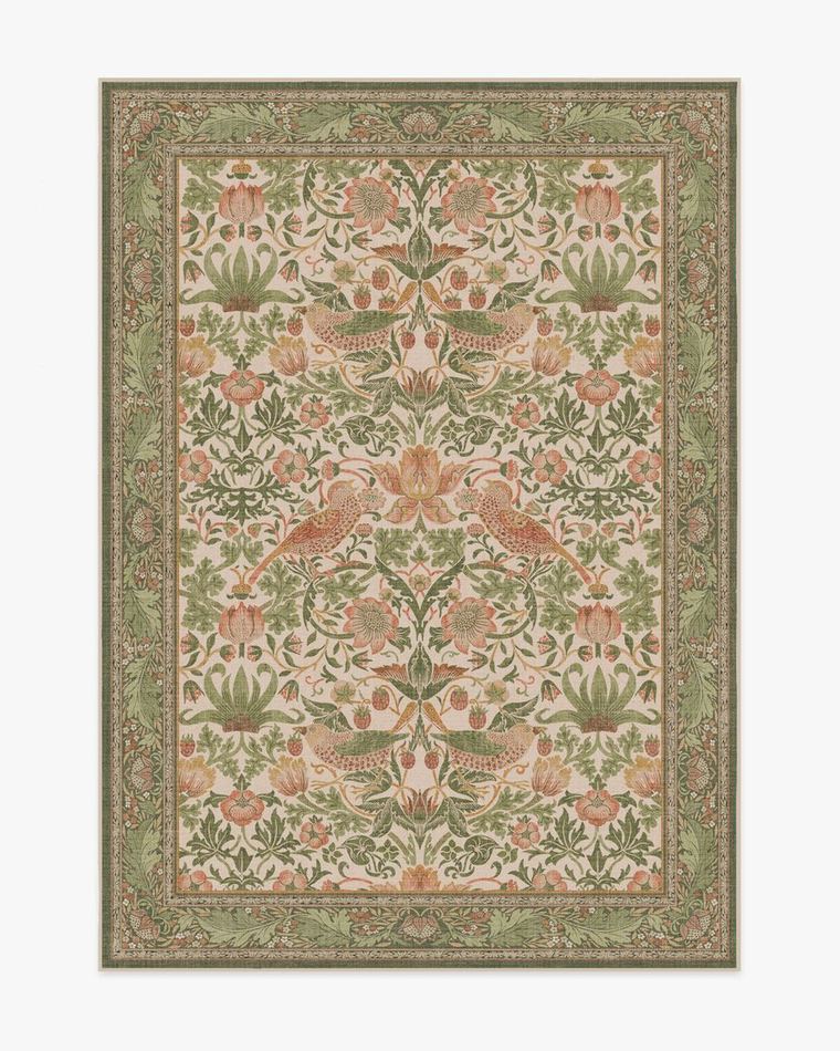 Strawberry Thief Sage & Rose washable rug