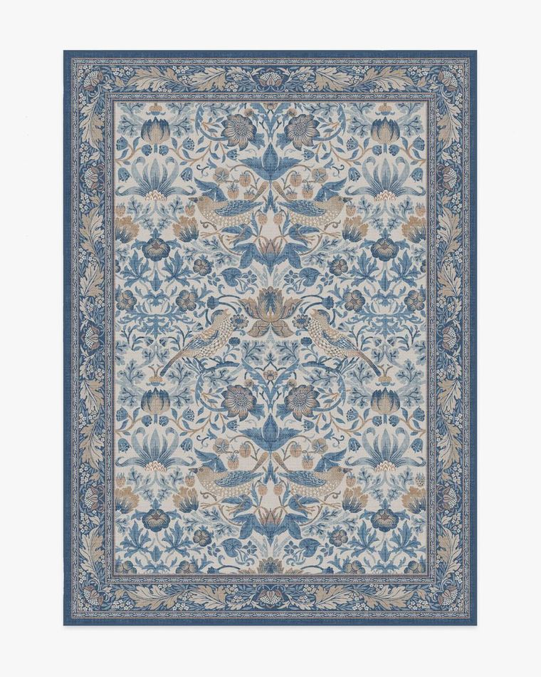 Strawberry Thief Indigo & Ivory washable rug