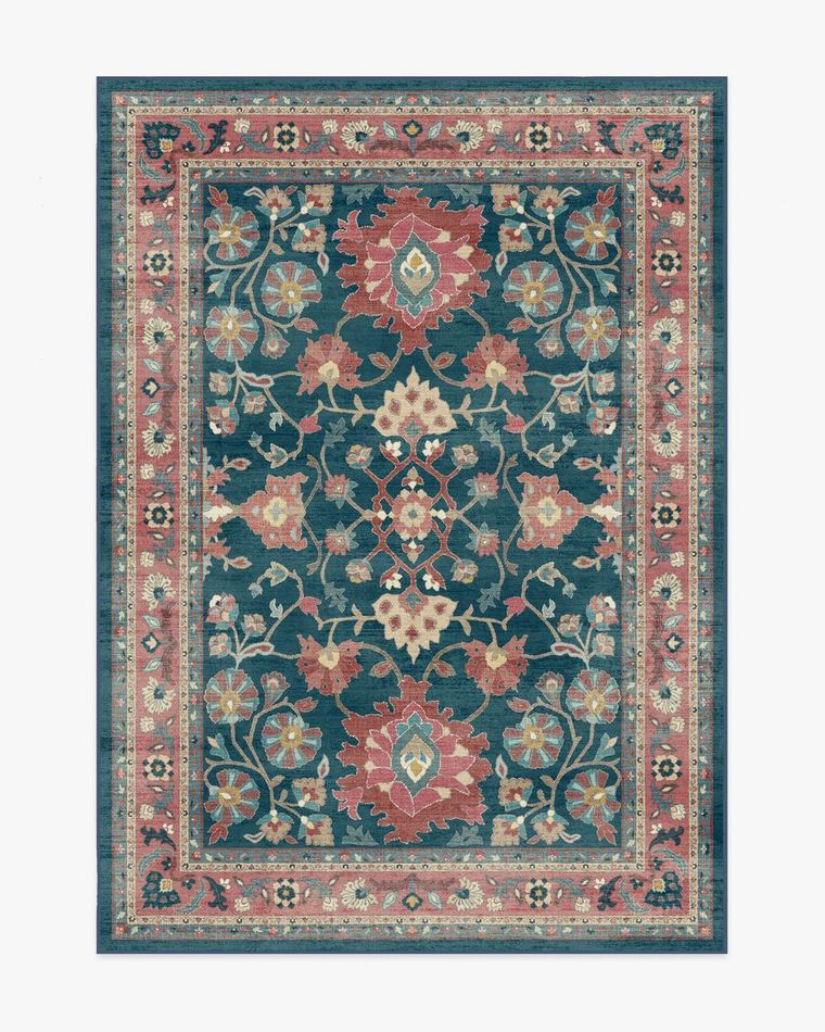 Calabria Navy & Cayenne washable rug