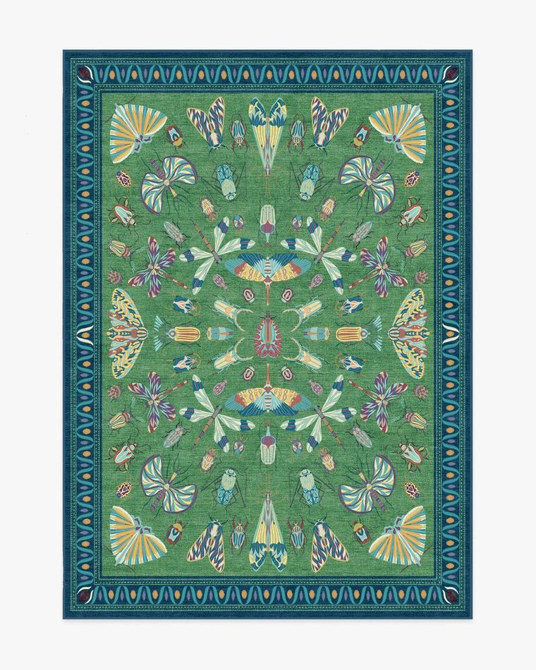 Flutterby Green & Sapphire washable rug