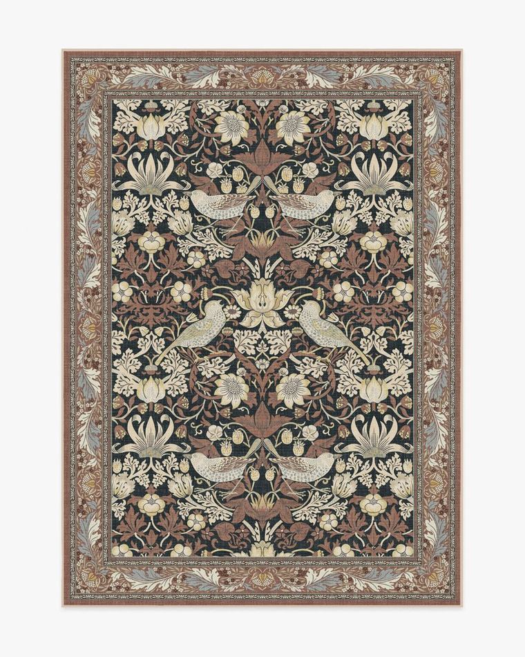 Strawberry Thief Black & Amber washable rug