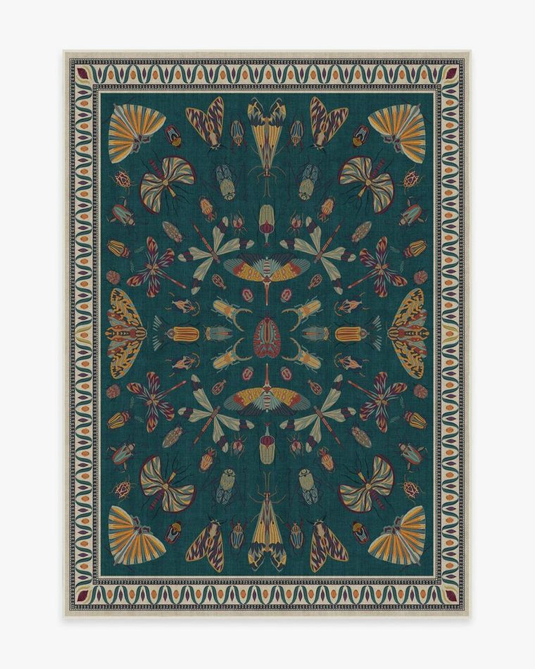Flutterby Teal washable rug